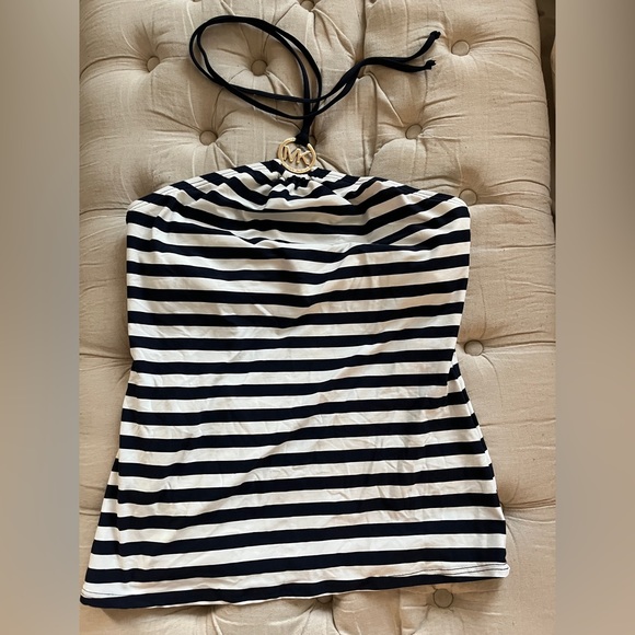 MICHAEL KORS Logo Charm Swimsuit Blue Striped Top size Small Bran new w/o tag - Picture 1 of 3
